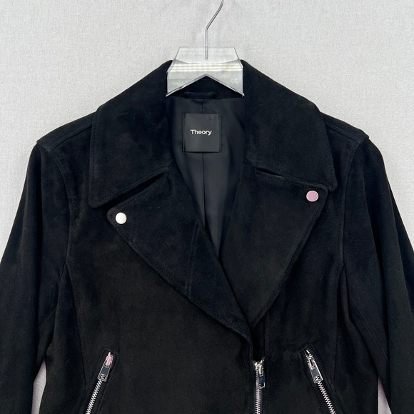 THEORY Suede Moto Jacket Womens Medium Black Downtown Biker Capsule Minimalist - Picture 3 of 13